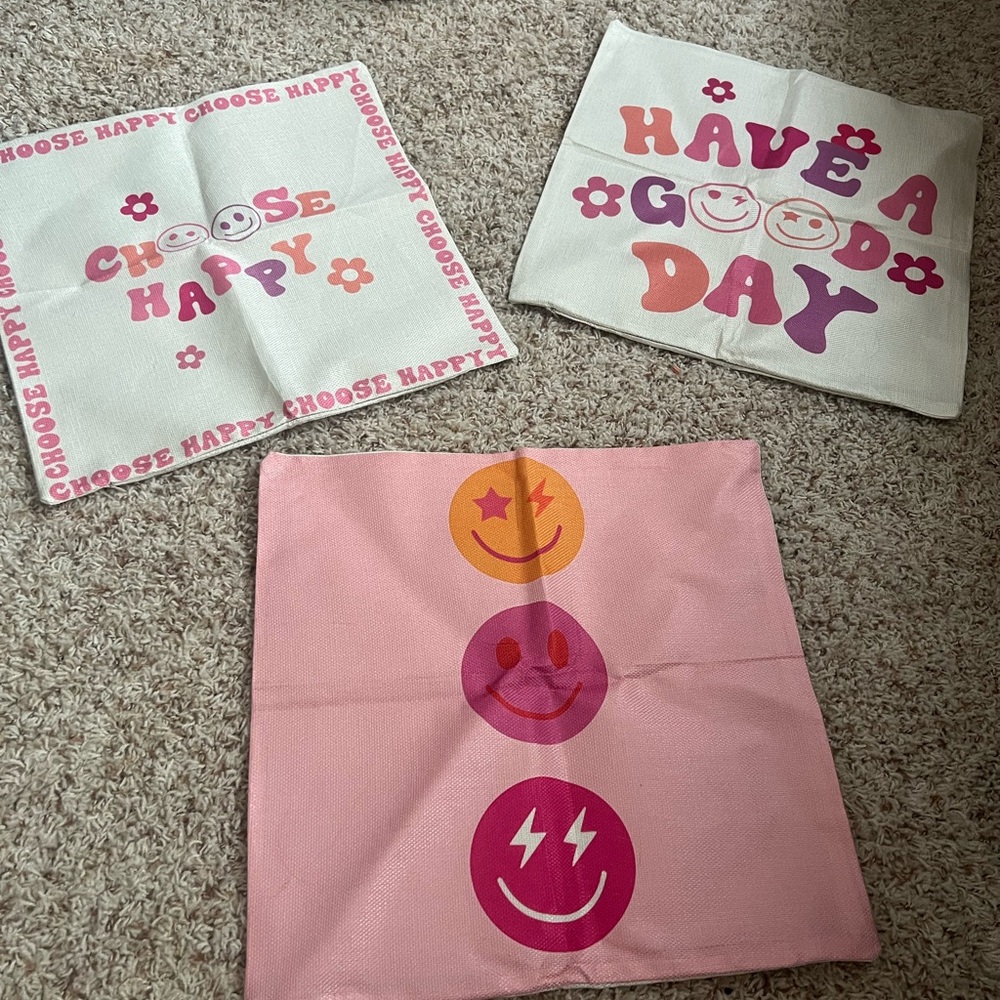 Set of Three Preppy Graphic Pillow Covers